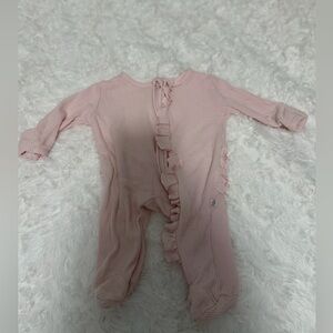 Caden Lane Pink Bamboo Waffle Ruffle Zipper Footie